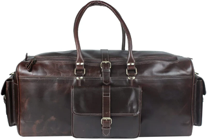 Sac de voyage en cuir de chèvre véritable personnalisé, vintage, élégant, fait main, avec fermeture à glissière - Product Image 2