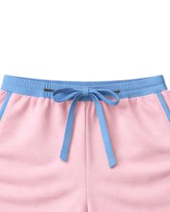 Ensemble décontracté d'été pour homme : débardeur rose sans manches et short en coton avec bordure bleu ciel et cordon de serrage – Ensemble deux pièces - Product Image 5