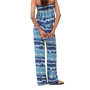 New 2026 Tie Dye Wide Leg Pants <b>Elastic</b> Waist Drawstring Casual Summer Cotton Joggers Lightweight Breathable Woven Blue Pattern - Product Image 2