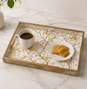 Juego de Bandejas de Servir de Madera Esmaltada Hechas a Mano de Lujo con Patrón de Pájaro Dorado, Plato para Té, Café y Desayuno para Decoración del Hogar - Product Image 6