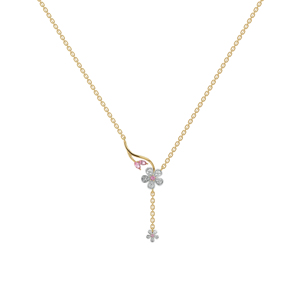 Collar con Colgante de Flor Romántica, Chapado en Oro de 18K, Diamante de Corte Brillante Redondo, Cadena de Serpiente para Mujer, Uso Diario - Product Image 1