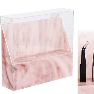 Soporte de almacenamiento compacto de acrílico con múltiples aberturas para un fácil acceso y un exhibidor de pinzas ordenado para encimera - Product Image 1