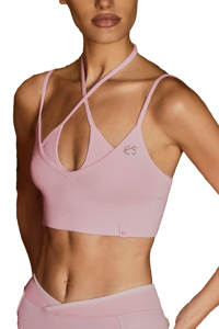 <b>Pink</b> Ribbed <b>Sports</b> Bra With Crisscross Straps Scoop Neck Medium Support Yoga <b>Top</b> Women Seamless Breathable Solid Design - Product Image 4