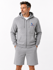 Sweat-shirt à capuche zippé gris pour homme avec logo personnalisé sur le devant, 100 % coton 360g, respirant, pour l'hiver, décontracté - Product Image 1