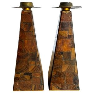 Hot Selling Olive Wood Brass Shabbat Candle Holders Pair Handmade Judaica Sabbath <b>Candlestick</b> Home Decor Gifts For Holiday Usage - Product Image 1