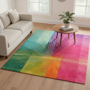 Hand Tufted Wool Area Rug Modern Multi Color Sunburst Abstract Design Dense Plush Fiber <b>Fluffy</b> Soft Non-Slip Eco-Friendly <b>Carpet</b> - Product Image 2