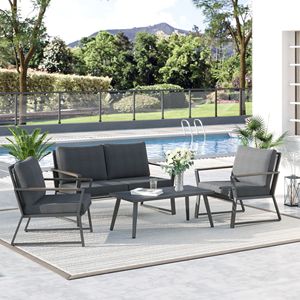 Set di mobili da giardino in alluminio grigio scuro 4 pezzi divano da giardino esterno con cuscini per tavolino da caffè al centro inclusi - Product Image 2