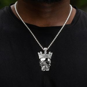 AARVA JEWELS Collier pendentif crâne couronne en argent 925, serti de zircon CZ, style Hip Hop Punk, bijoux de charme, tierce marque - Product Image 6