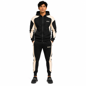 Men's Color Block Tracksuit Set 2PC Slim Zip Hoodie Contrast Panel <b>Cuffed</b> <b>Jogger</b> Pants Custom Streetwear Private Label Wholesale - Product Image 1