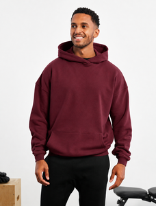 Custom <b>Burgundy</b> Oversized <b>Hoodie</b> Heavyweight 100% Cotton Fleece Pullover Wholesale OEM ODM Private Label Streetwear Manufacture - Product Image 2