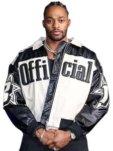 Christopher Meyer Black and <b>White</b> Bomber Leather <b>Jacket</b> - Product Image 1