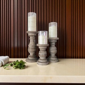 ชุดเชิงเทียนไม้มะม่วง - เชิงเทียนไม้แกะสลักแบบเรียบง่ายขายส่ง - Product Image 1