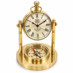 Horloge de bureau nautique vintage en laiton avec boussole, horloge de table maritime antique, cadran à chiffres romains, décoration de navigation maritime - Product Image 5