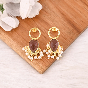 Elegantes Pendientes Colgantes de Amatista Rosa Hidro y Perla, Hechos a Mano, de Latón Chapado en Oro, Joyería de Piedras Preciosas con Engaste de Bisel para Mujer - Product Image 2