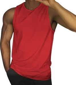 STELLAR Red Tank Top <b>Men's</b> Casual Vest Breathable Plain Dyed White 100% Cotton Knitted 120g O-Neck Silk Screen Front - Product Image 4