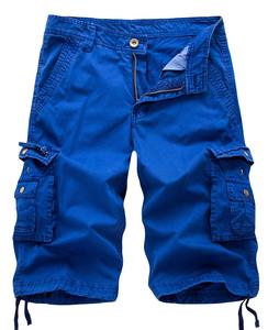 Men's Solid <b>Cargo</b> Shorts Mid Waist Drawstring Closure With Pockets Casual Style Breathable Cotton Fabric Bermuda Length - Product Image 2