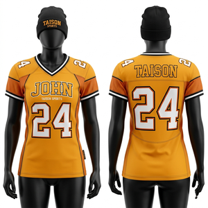 Camiseta de Fútbol Americano para Mujer, 260 GSM, Poliéster Transpirable, Paneles Amarillos y Negros en los Hombros, Sublimación Personalizada, Tackle Twill - Product Image 6