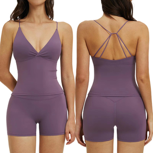 Ensemble de yoga sur mesure, nouveau, avec logo frontal, dos nu sexy, col halter, en Spandex/Nylon respirant et doux pour la peau, taille haute - Product Image 1