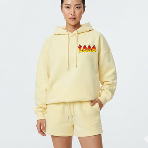 Ensemble de survêtement de luxe deux pièces pour femme, couleur unie personnalisée, tricot décontracté brodé, 100 % coton molletonné, écologique, été - Product Image 1