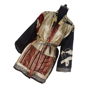 KS009 Kimono court vintage en soie pure pour femme, style abstrait, taille unique ajustable - Product Image 1