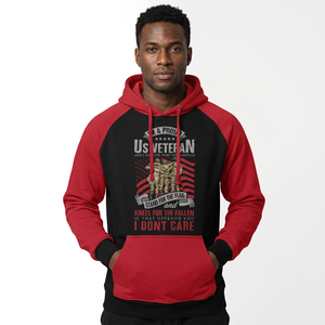 Sweat à capuche raglan rouge et noir pour homme, imprimé US Veteran, avec poche - Product Image 1