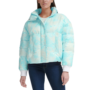 Women's Tie Dye <b>Quilted</b> Jacket Short Winter Full Sleeve Stand Collar Polyester <b>Wadding</b> Zipper Closure - Product Image 6