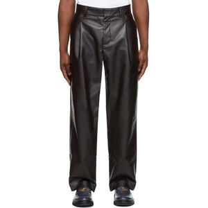 Pantalon plissé en cuir noir pour homme, taille mi-haute, coupe droite, style décontracté, fermeture éclair, pour l'hiver, tissu peigné léger 2027 - Product Image 5