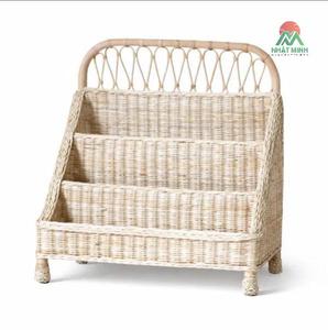 Étagère à livres pour enfants en rotin, 3 niveaux, design rustique, forme rectangulaire, tissage naturel, sans dossier, meubles pour enfants - Product Image 1