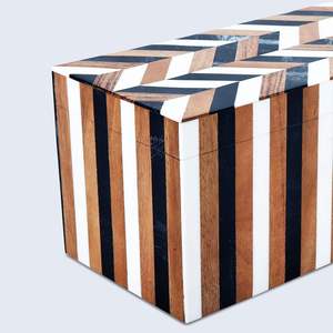 Rectangular Wood <b>Storage</b> <b>Box</b> Black White <b>Brown</b> Geometric Pattern Multi-Use Jewelry Organizer - Product Image 5