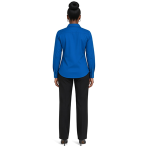 Chemise boutonnée bleu roi pour femme avec broderie de lettres grecques jaune doré, manches longues, col rabattu, chemisier décontracté et formel - Product Image 2