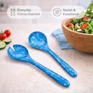 FAIZA CRAFT - Serveurs à salade artisanaux en résine bleu sarcelle et blanc - Luxe moderne - Écologiques - Lavables au lave-vaisselle - Compatibles avec le micro-ondes - Product Image 6