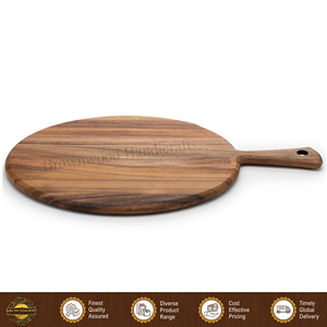 Professionnels dans la vente de planches à découper en bois d'acacia |   Plateau de service rond pour pizza avec poignée à prix d'usine compétitif - Product Image 2