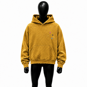 Sweat à capuche oversize effet vieilli avec broderie étoile colorée, détails imprimé léopard, streetwear vintage délavé, pull texturé en promotion - Product Image 1