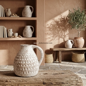 Garra Jug S, Pichet, Vase et Urne décorative en terre cuite rustique, blanc et marron, texturé, artisanal, vente en gros - Product Image 6