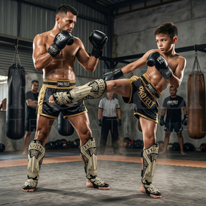 Protège-tibias en cuir PU pleine couverture pour Muay Thai et Kickboxing – Équipement de protection personnalisé pour l'entraînement et le sparring en arts martiaux et MMA - Product Image 2