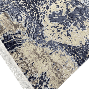 Tapis noué à la main en viscose et laine, à poils ras, effet vieilli, motif abstrait, pour la décoration moderne du salon - Product Image 6