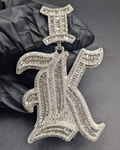 Luxury Iced Out Letter K <b>Pendant</b> Necklace Baguette Diamond Hip Hop Jewelry Custom <b>Initial</b> Charm Statement Piece - Product Image 1