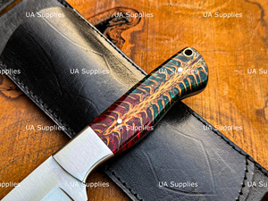 Cuchillo de caza para exteriores de acero inoxidable de espiga completa con mango de piña, forjado a mano, calidad excelente, 58 HRC, punta de gota, OEM ODM, con funda - Product Image 3