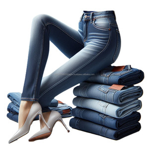 Pantalones vaqueros elásticos de cintura alta con bolsillos sólidos con estilo para mujer, pantalones vaqueros cómodos mixtos de algodón y LICRA ajustados de estilo informal - Product Image 2