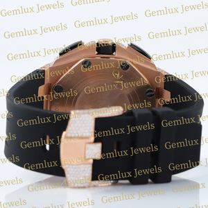 Montre en acier inoxydable chronographe avec bracelet en caoutchouc noir et diamant Moissanite D VVS de haute qualité pour hommes - Product Image 5