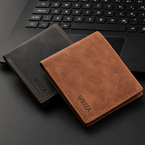 WRIZA Custom Logo Genuine Leather Open Bi-Fold Wallet RFID Blocking <b>Slim</b> Card Holder Credit Card Short Foldable <b>Purse</b> for Daily - Product Image 1