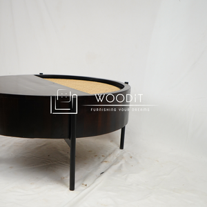 Table basse ronde contemporaine en rotin tressé avec pieds en métal, design moderne pour salon et bureau - Product Image 2