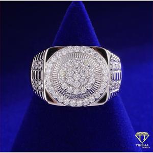 Bold Lab Grown Diamond 925 <b>Silver</b> Round <b>Statement</b> <b>Ring</b> With Layered Circular Stones Luxury Jewelry For Resellers - Product Image 3