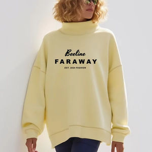 Sudadera de cuello alto Beeline Faraway para mujer, oversize, con estampado de letras, de algodón y bambú, de punto, manga larga, para otoño, cuello simulado - Product Image 2