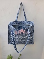 Tas Tote Bohemian Katun Motif Bunga Cetak Tangan Indigo Elegan untuk Wanita, Quilting Kantha, Pegangan Bergaris, Kualitas Tinggi