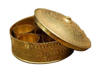 กล่องทองเหลืองทำมือดีไซน์สวยกล่องเครื่องเทศดีไซน์สวยทำจากโลหะทองเหลืองสัมผัสทอง - Product Image 3