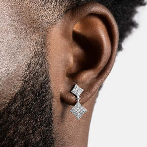 925 Sterling <b>Silver</b> Double Diamond Drop <b>Earrings</b> Dangle <b>Stud</b> <b>Earrings</b> for Women - Product Image 1