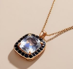 จี้สร้อยคอรูปวงแหวนมูนสโตน ทองเหลือง เงินแท้ 925 ทอง 14K ประดับแบล็คสปิเนล แฟชั่นโดดเด่น ของขวัญสำหรับผู้หญิง รุ่นพิเศษ - Product Image 3