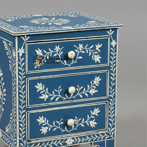 โต๊ะข้างเตียง 2 ลิ้นชัก งานแฮนด์เมด ลายดอกไม้ ตกแต่งด้วยกระดูกสีน้ำเงิน เป็นมิตรกับสิ่งแวดล้อม สำหรับตกแต่งห้องนั่งเล่นอย่างหรูหรา - Product Image 2