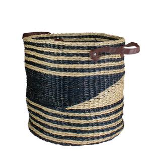 Cesta de mimbre beige y negra con asas, cesta de almacenamiento hecha a mano, venta al por mayor, ecológica, hecha en Vietnam - Product Image 5